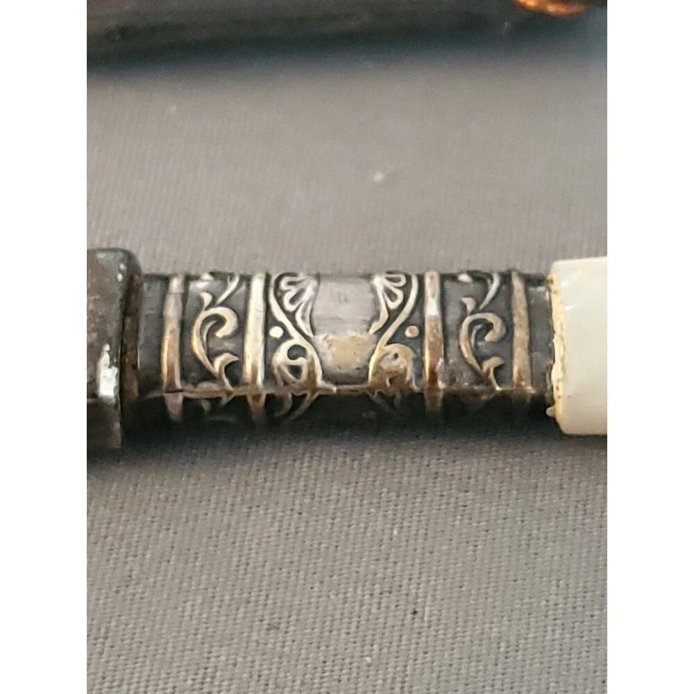 ANTIQUE 1866? MERIDEN CUTLERY FRUIT KNIVE MOP HANDLES STERLING SILVER BANDS